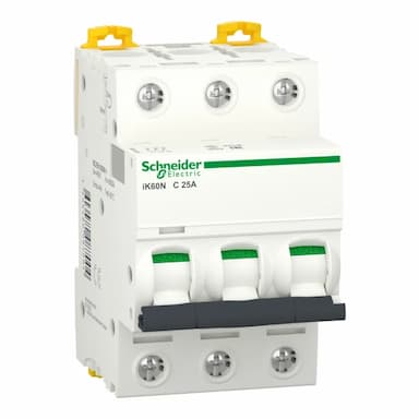 a9k24325 miniature circuit breaker - ik60n - 3 pole - 25 a - c curve - 11.6 usd