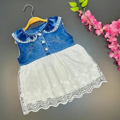 girl's top jeans bottom pink lace summer dress - 14.99 usd