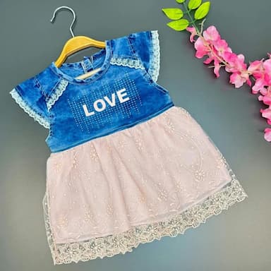girl's top jeans bottom pink lace summer dress - 14.99 usd