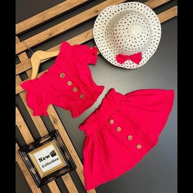 square collar short sleeve printed baby girl blouse and skirt 2-pack set - 6.89 usd