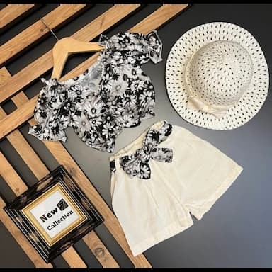 square collar short sleeve printed baby girl blouse and skirt 2-pack set - 6.89 usd