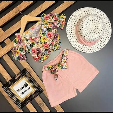 square collar short sleeve printed baby girl blouse and skirt 2-pack set - 6.89 usd