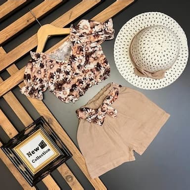 square collar short sleeve printed baby girl blouse and skirt 2-pack set - 6.89 usd