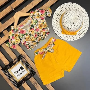 square collar short sleeve printed baby girl blouse and skirt 2-pack set - 6.89 usd