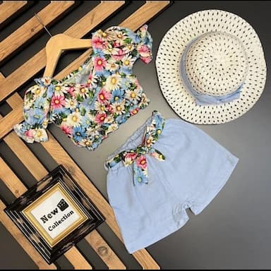 square collar short sleeve printed baby girl blouse and skirt 2-pack set - 6.89 usd