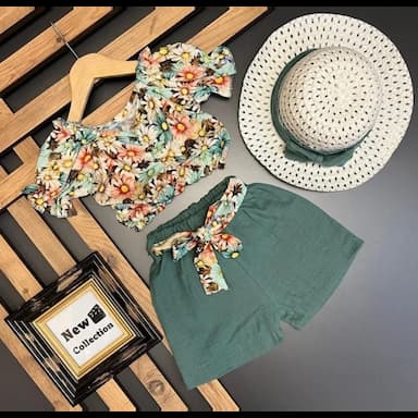 square collar short sleeve printed baby girl blouse and skirt 2-pack set - 6.89 usd