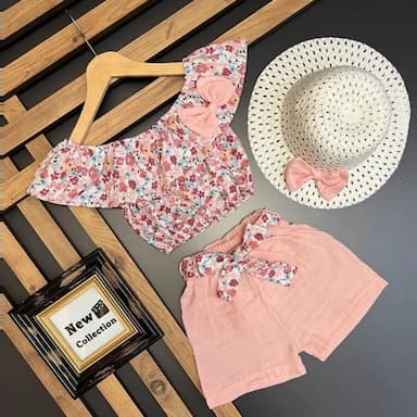 square collar short sleeve printed baby girl blouse and skirt 2-pack set - 6.89 usd