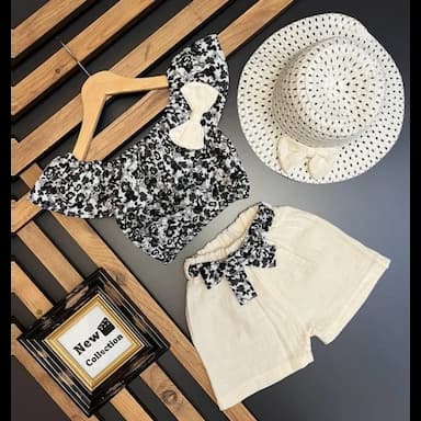square collar short sleeve printed baby girl blouse and skirt 2-pack set - 6.89 usd