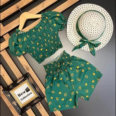 square collar short sleeve printed baby girl blouse and skirt 2-pack set - 6.89 usd