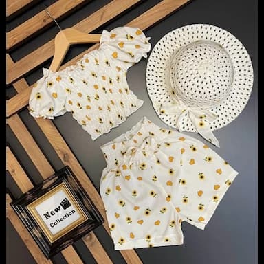 square collar short sleeve printed baby girl blouse and skirt 2-pack set - 6.89 usd