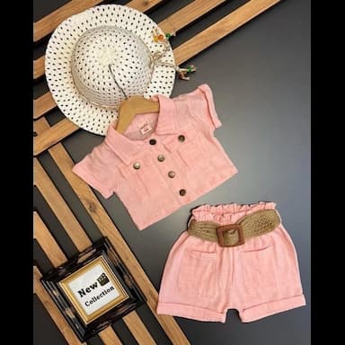 square collar short sleeve printed baby girl blouse and skirt 2-pack set - 6.89 usd