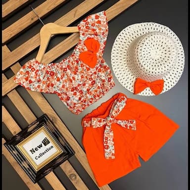square collar short sleeve printed baby girl blouse and skirt 2-pack set - 6.89 usd
