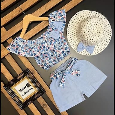 square collar short sleeve printed baby girl blouse and skirt 2-pack set - 6.89 usd