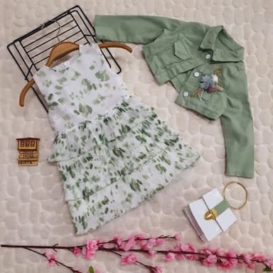square collar short sleeve printed baby girl blouse and skirt 2-pack set - 15.65 usd